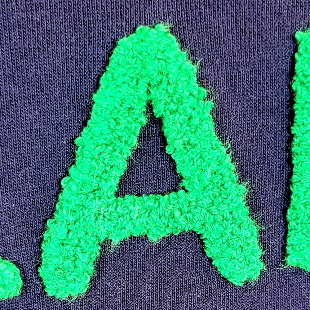 LAKE HAPPY Navy Blue Crewneck Sweatshirt Green Chenille Lettering SMALL - Picture 7 of 9
